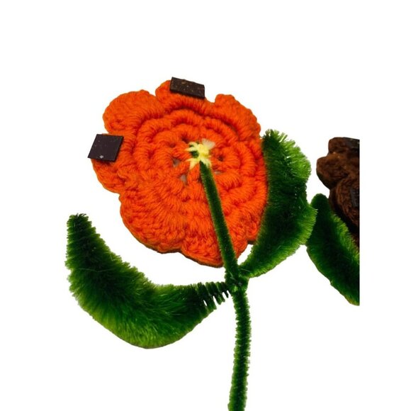 Handmade Vintage 1970s Flower Magnets Orange Brown Crochet Chenille Pipe Cleaner - Picture 9 of 9